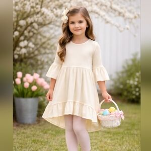 New RuffleButts Girls Ivory High Low Ruffle Tunic Dress Size 7 Boutique Cottage